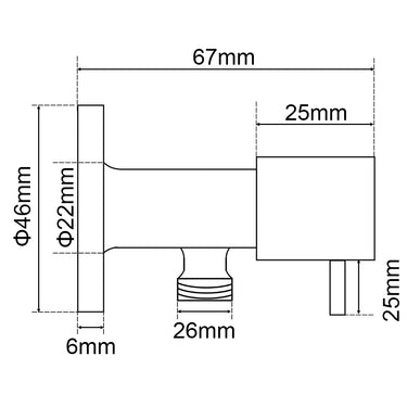 Bathroom Round Brushed Nickel 1/4 Turn Washing Machine Stop Tap (One Piece)