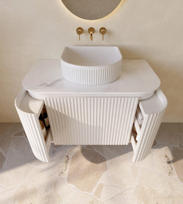 VITO NOOSA Fluted Curved Vanity With Side Drawers 740*493*470mm (NOS750W-MW)