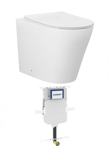 Alzano Wall Face Matte White Hurricane Pan with Geberit Cistern, No Push Plate