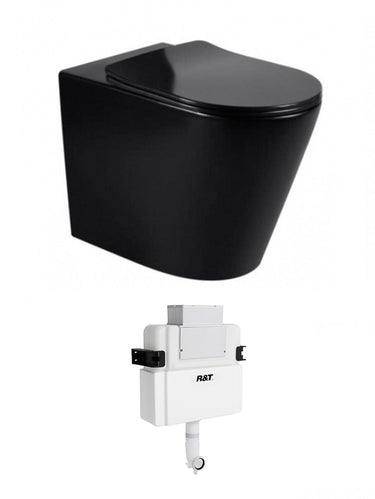 Alzano WF Rimless Pan Slim Seat - Matte Black / R&T Low Rise Inwall Cistern(Button Order Separately)