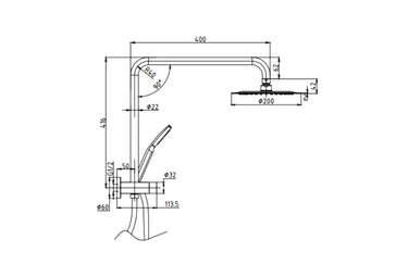 Roul 200mm Brushed Nickel Twin Shower Half Rail Top Inlet Round
