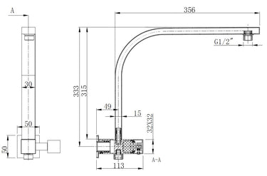 Taran 250mm Matte Black Twin Shower Half Rail Top Inlet Square