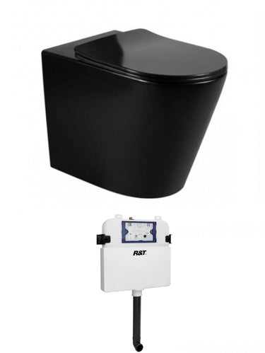 Alzano WF Rimless Pan Slim Seat - Matte Black / R&T Inwall Cistern(Button Order Separately)