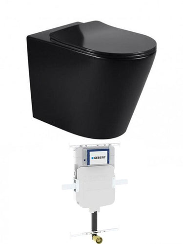 Alzano WF Rimless Pan Slim Seat - Matte Black / Geberit Inwall Cistern (Button Order Separately)