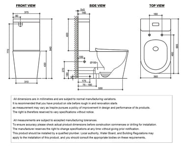 Feanza Tornado Toilet Suite - Standard Seat / R&T Flush System