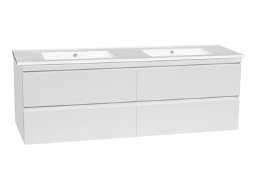 Dover 1500mm Gloss White Wall Hung Vanity - Slimline Ceramic Top / Gloss white / 12 Oclock