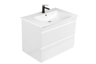 Dover 600mm Gloss White Wall Hung Vanity - Slimline Ceramic Top / Gloss white / 12 Oclock