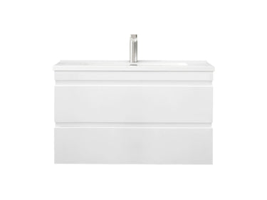 Dover 750mm Gloss White Wall Hung Vanity - Slimline Ceramic Top / Gloss white / 12 Oclock