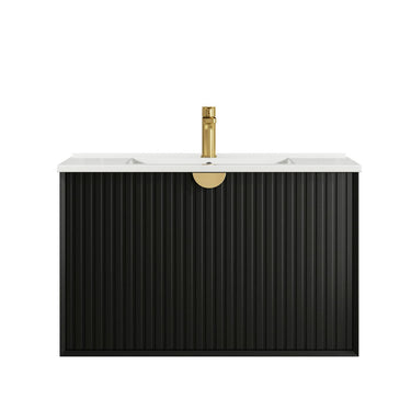 Marlo Fluted 900mm Matte Black Wall Hung Vanity with Empire Black Top 10TH