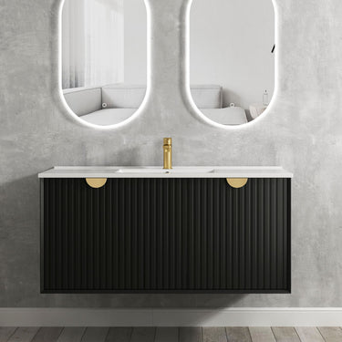 Marlo Fluted 1200mm Matte Black Wall Hung Vanity with Amani Grey Top 12TH