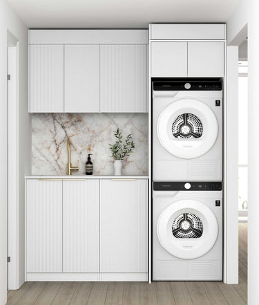 Laundry Kit 1715DR-A Bondi Fluted White with Natural Carrara Marble Top and 400 Drawer Unit