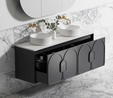 Laguna 1500mm Black American Oak Wall Hung Vanity with Undermount Natural Carrara Marble Top & Basin