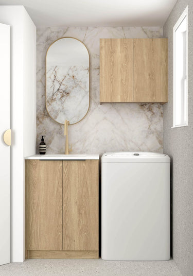 Wall and Base Cabinets Kit 650 Byron/Bondi Natural Oak with Cloudy Carrara Top