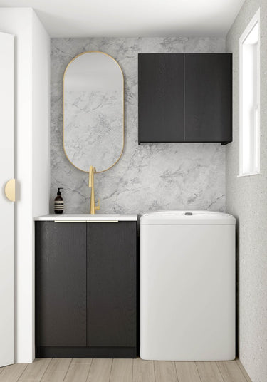 Wall and Base Cabinets Kit 650 Byron/Bondi Black Oak with Natural Carrara Marble Top