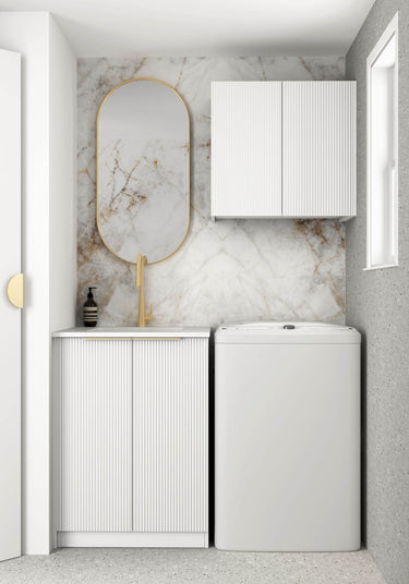 Wall and Base Cabinets Kit 650 Bondi Fluted White with Cloudy Carrara Top