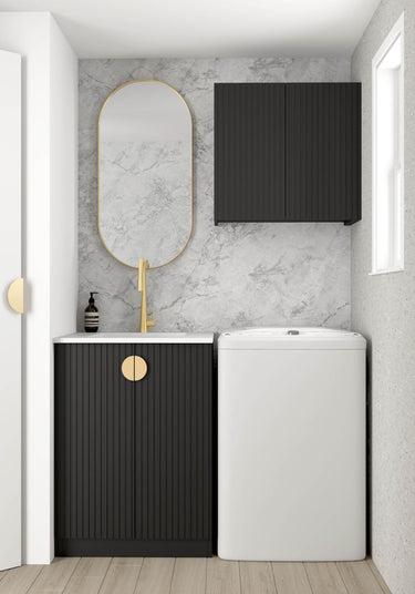 Wall and Base Cabinets Kit 650 Marlo Fluted Black with Cloudy Carrara Top
