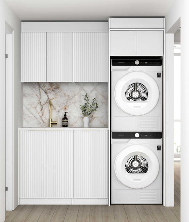 Laundry Kit 1715C Noosa Fluted White with Natural Carrara Marble Top