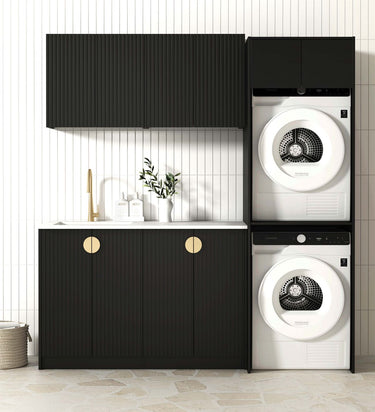 Laundry Kit 1960C Marlo Fluted Black with Cloudy Carrara Top