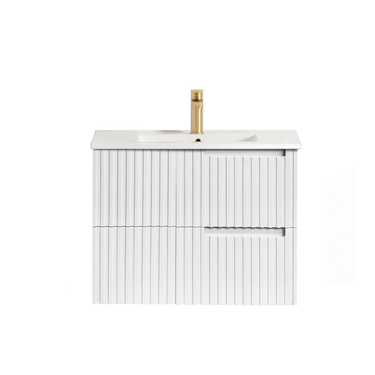 Noosa Fluted 750mm Satin White Wall Hung Vanity with Amani Grey Top 10TH