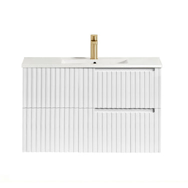 Noosa Fluted Fluted 900mm Satin White Wall Hung Cabinet Only