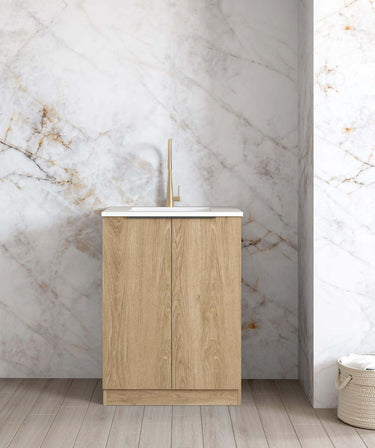 Mini Laundry 650mm Byron/Bondi Natural Oak with Pure White Top