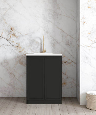 Mini Laundry 650mm Hampshire Matte Black with Natural Carrara Marble Top