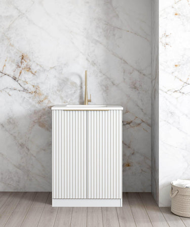 Mini Laundry 650mm Noosa Fluted White with Cloudy Carrara Top