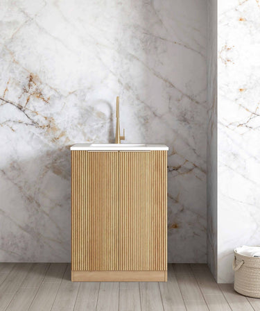 Mini Laundry 650mm Havana Fluted Woodland Oak with Cloudy Carrara Top