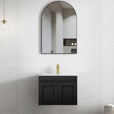 Hampton Mark II 600mm Satin Black Wall Hung Vanity with Amani Grey Top NTH