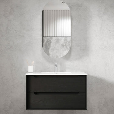 Byron 900mm Black Oak Wall Hung Vanity with Empire Black Top 10TH