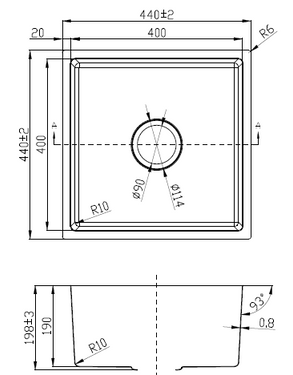 Cora Single bowl Undermount Sink 93 degree   400mm