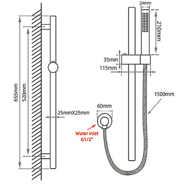 Black Shower Rail with Handheld Shower