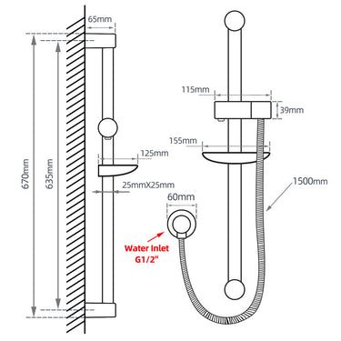 Chrome Shower Rail with Soap Dish
