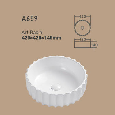 VITO Oslo Fluted Round Ceramic Above-Counter Basin 420*420*140mm OS659