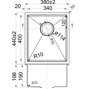 Eden Single Bowl Above / Undermount Sink  340mm