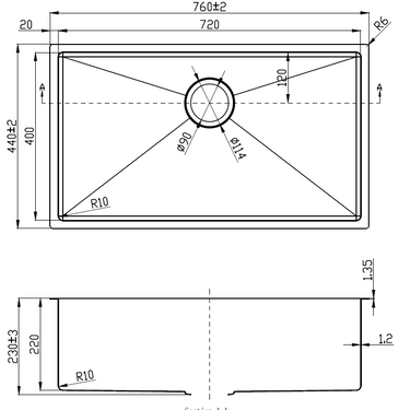 Eden Single Bowl Above / Undermount 230mm Deep Sink  720mm