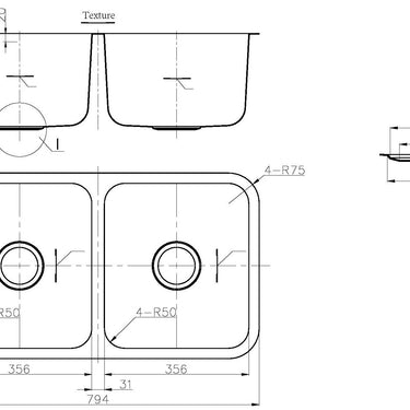Otus Double Bowl Undermount Sink 794X457X229