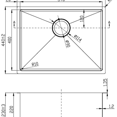 Eden Single Bowl Sink line drawing