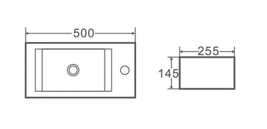 Small Wall Hung Basin With O/F   Right Side Tap Hole