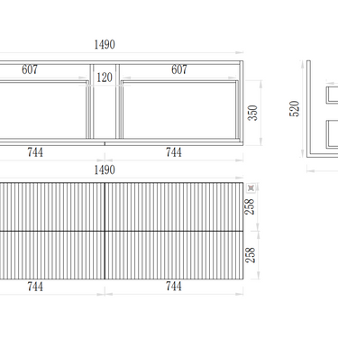 VITO EDINA Fluted Wall Hung Cabinet EDI1500W-CO/PO/WAL