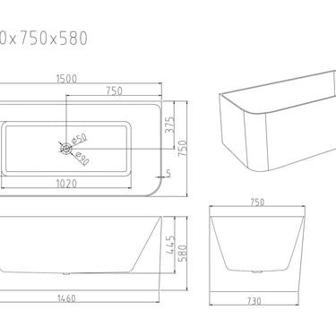 Bullion Ultra-Thin Back-to-Wall Bathtub - Gloss White