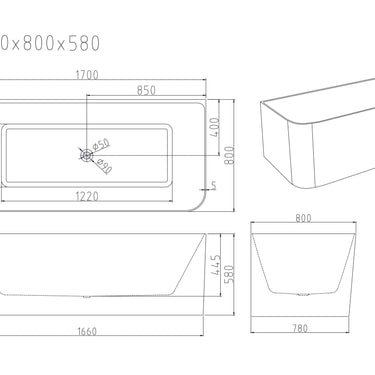 Bullion Ultra-Thin Back-to-Wall Bathtub - Gloss White