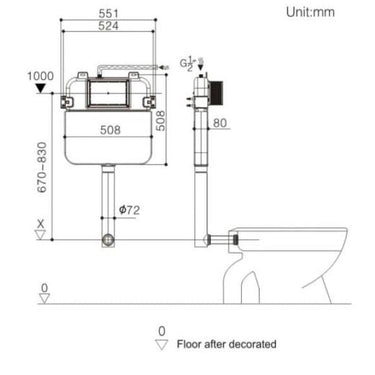 Mercio R&T 80mm Slim In-wall Cistern with Floor Pan