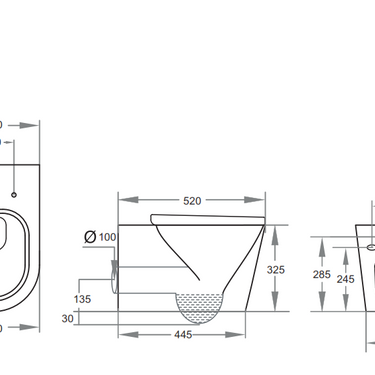 Rainia Rimless Wall Hung Pan Dual Flush 520*360*325mm V302R/V302R-MW/MB