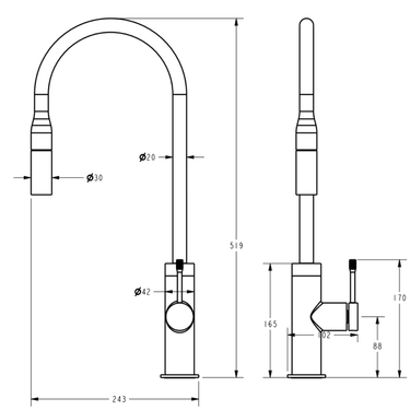 Light Brushed Brass Pull Out Kitchen Mixer