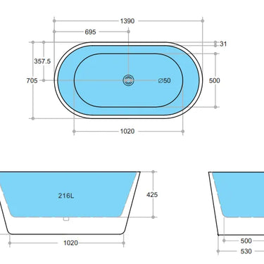 Ovia OBT1400 Freestanding Bathtub