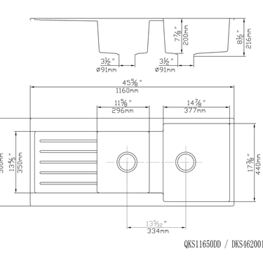 Quartz Top-mount Kitchen Sink 1160*500*216mm (QZ11650DD-MB)