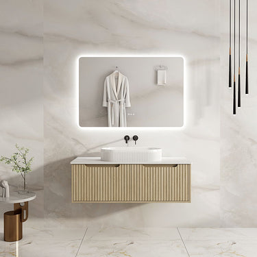 Fluted Rhea Wall-Hung Cabinet - Natural Oak