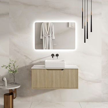 Fluted Rhea Wall-Hung Cabinet - Natural Oak