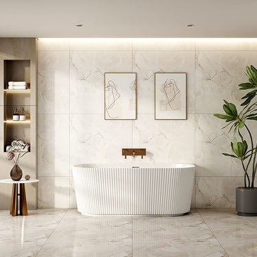 Rose Fluted Back-to-Wall Bathtub - Matt White